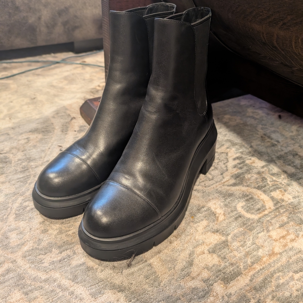 Stuart Weitzman Norah Lift Lug Sole Patent Leather Boots - Picture 3 of 7